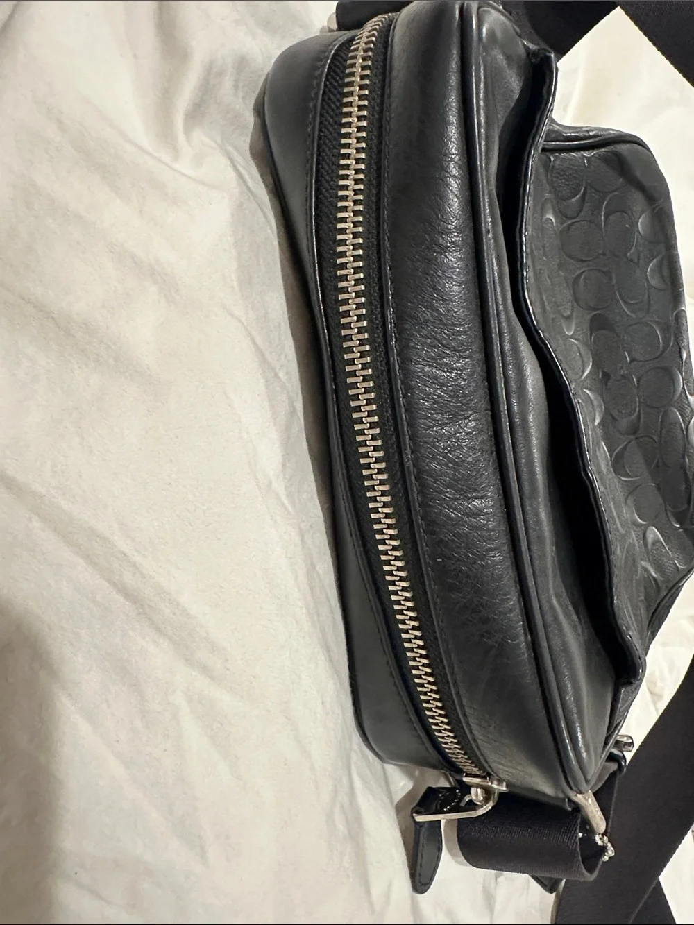 Coach Black Signature Embossed Leather Messenger Bag